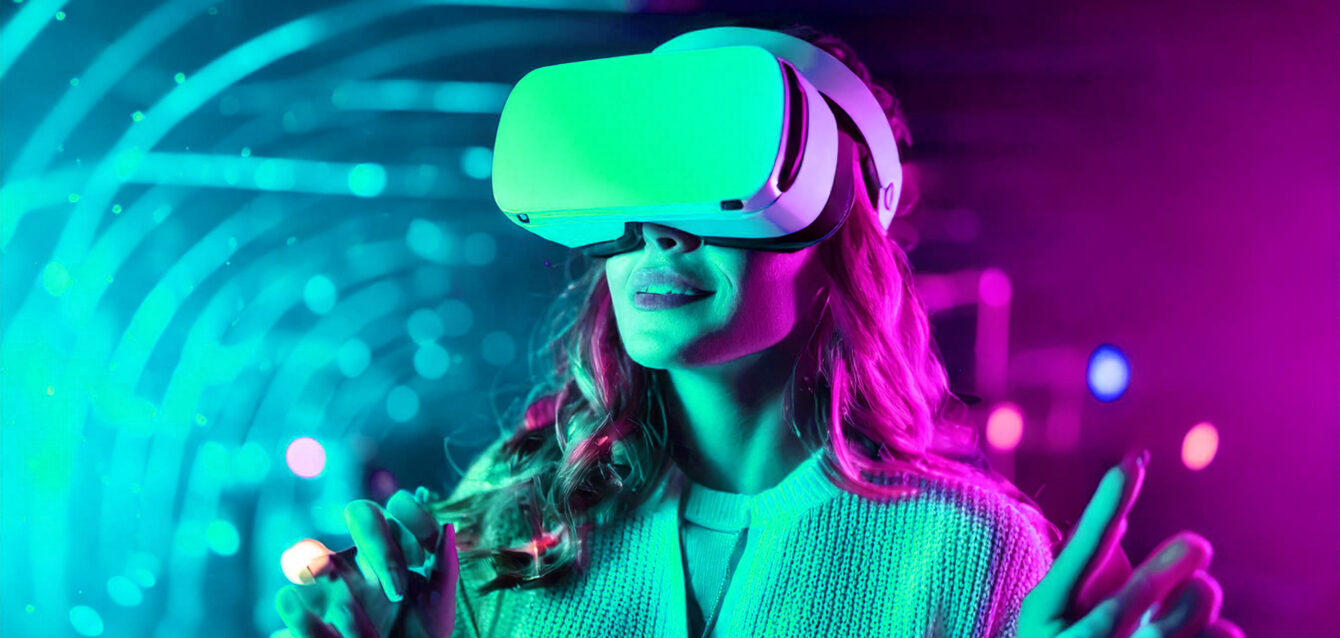 Firefly woman with VR googles with neon lights 27454