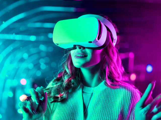 Firefly woman with VR googles with neon lights 27454