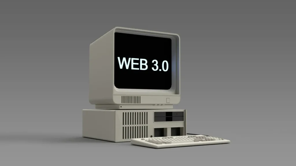 A computer displaying "Web 3.0" representing a new era in online presence