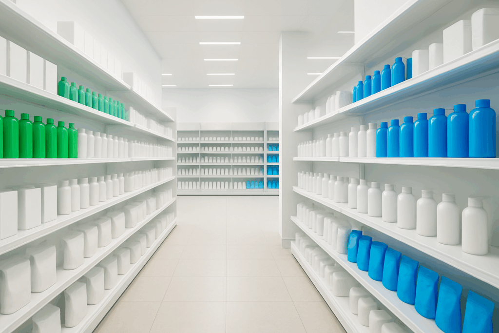 Retail marketing environment showing a modern store aisle.