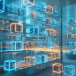 Futuristic neon-lit library representing owned marketing IP, assets, intellectual property and compounding brand value in the AI age