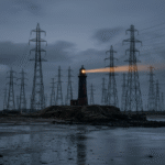 A lighthouse shining through darkness, representing how growth marketing loses strategic value in an AI economy where trust and clarity become the real competitive advantage.